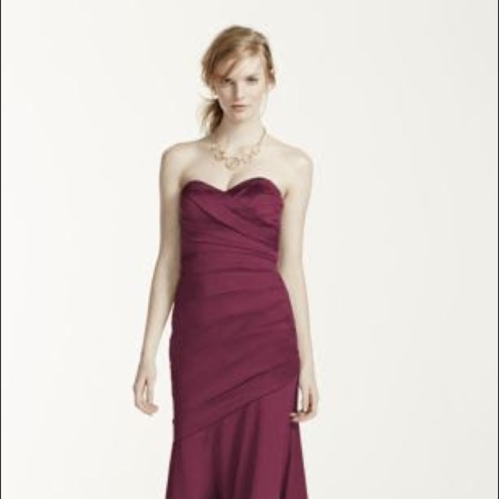 David’s Bridal long strapless wine colored dress (bridesmaid)